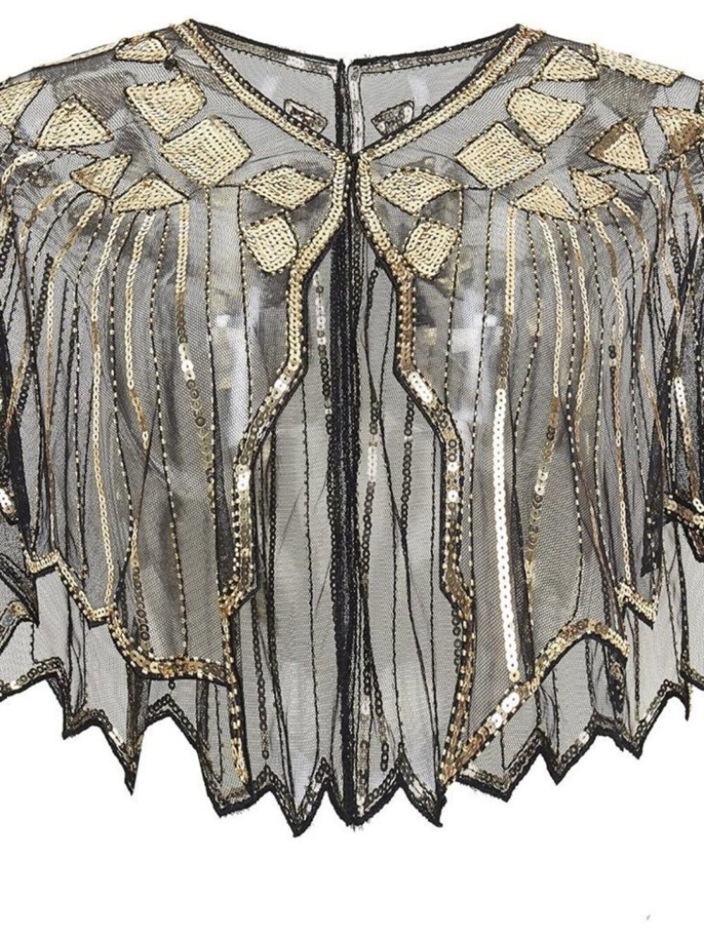 Women Sequin Beaded Evening flapper Cape 1920s Shawl Wraps (Gold)